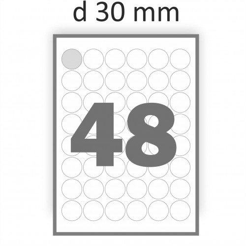 Самоклеющаяся бумага А4 (100 листов) /48/  (фигурная этикетка диаметр 30 мм) 