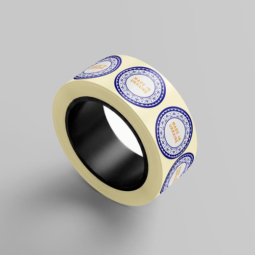 Етикетка, 42мм,  "Made in Ukraine" синій орнамент(100 шт.)