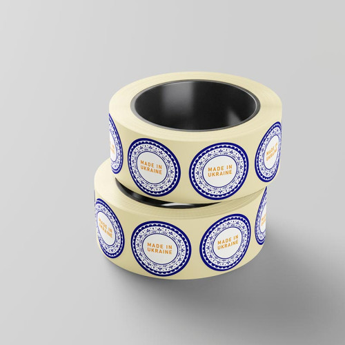 Етикетка, 42мм,  "Made in Ukraine" синій орнамент(100 шт.)