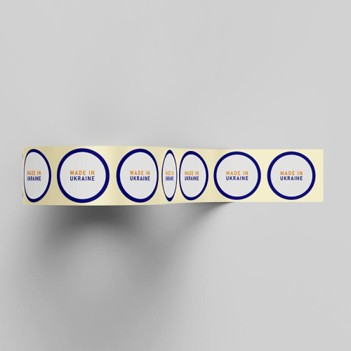 Етикетка, 42мм,  "Made in Ukraine" синій/жовтий(100 шт.)