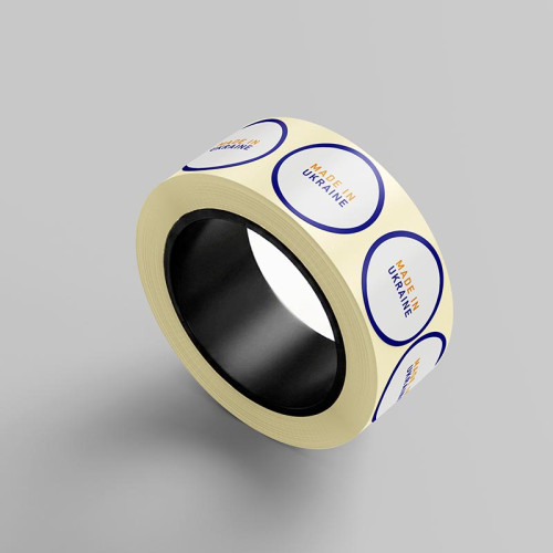 Етикетка, 42мм,  "Made in Ukraine" синій/жовтий(100 шт.)