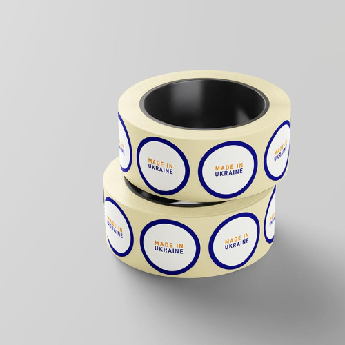 Етикетка, 42мм,  "Made in Ukraine" синій/жовтий(100 шт.)