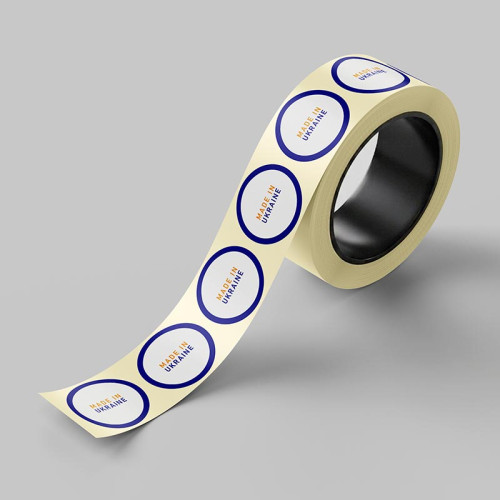 Етикетка, 42мм,  "Made in Ukraine" синій/жовтий(100 шт.)